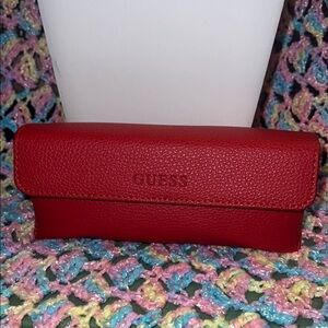 GUESS Red Pebbled Leather Sunglasses Case